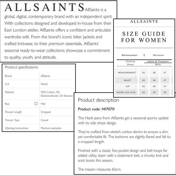 All Saints Heidi Kick Flare Cropped Jeans Stripe26 - Picture 8 of 8